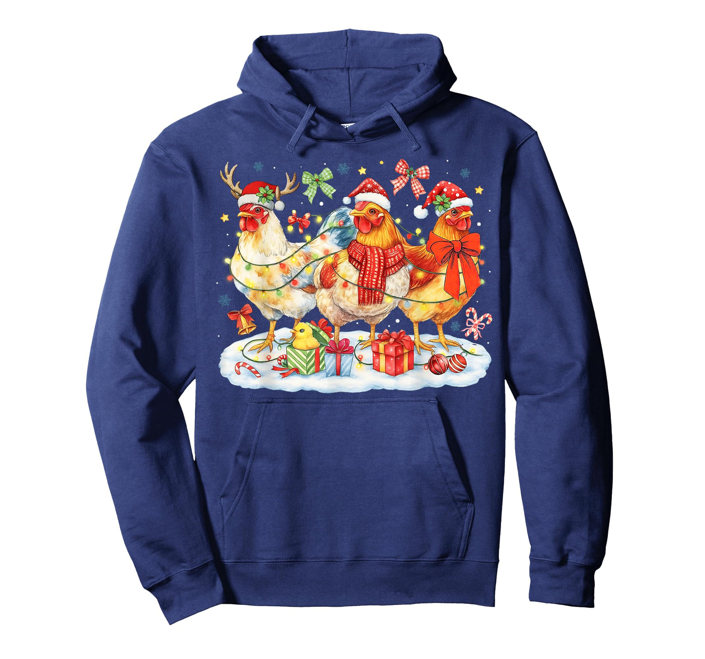 Chicken Christmas Lights Santa Hats Reindeer Funny Holiday T-Shirt