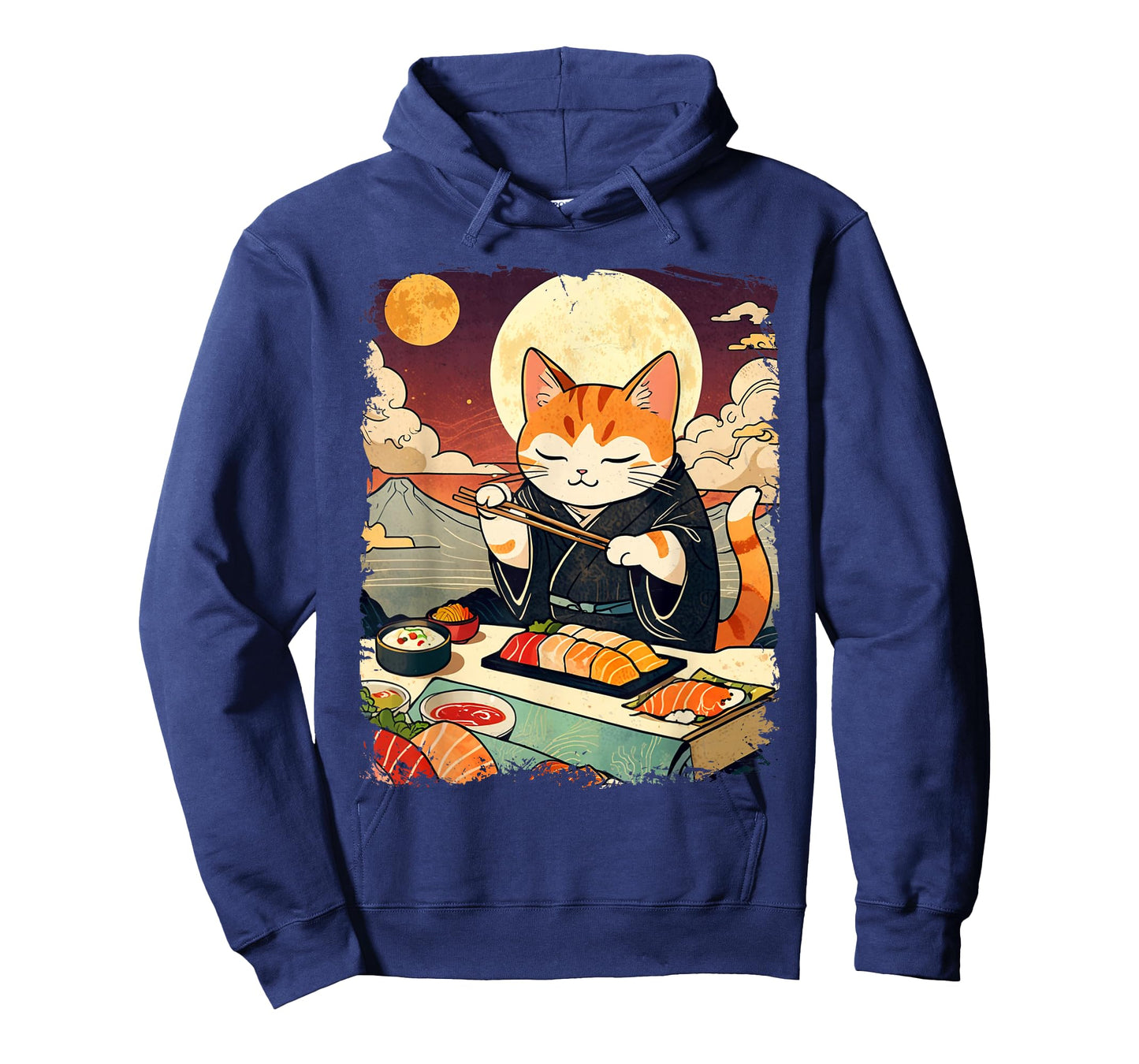 Cat Eating Sushi Funny Vintage Japanese Cat Ukiyo-e Art T-Shirt