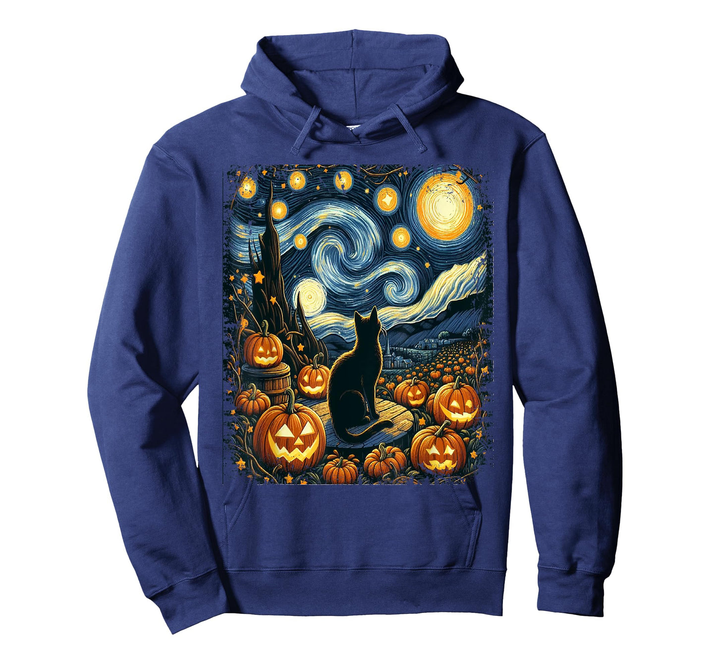 Halloween Van Gogh Starry Night Black Cat Pumpkins Men Women Kids T-Shirt