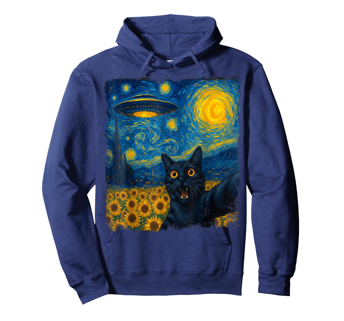 Cat Selfie with UFO Starry Night Van Gogh Cat Men Women Kids T-Shirt