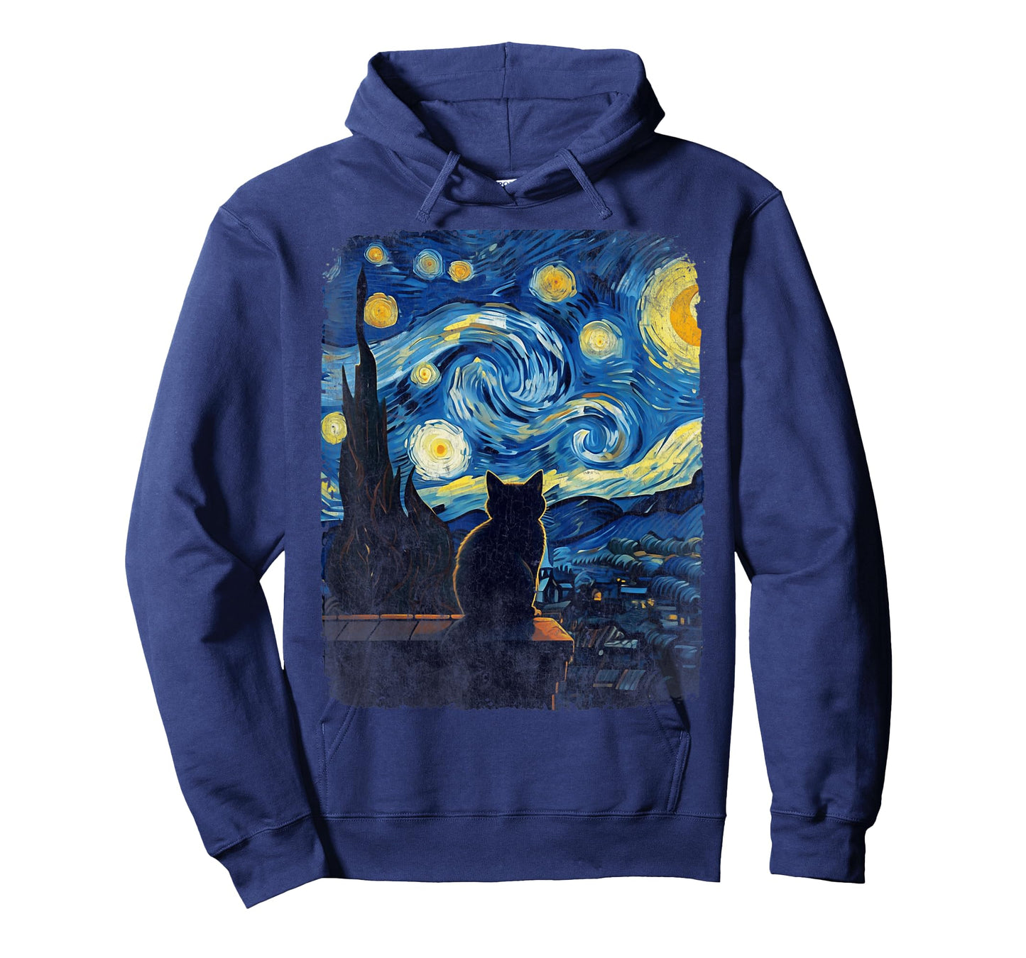 Cat Gifts for Cat Mom Dad Womens Starry Night Van Gogh Cat T-Shirt