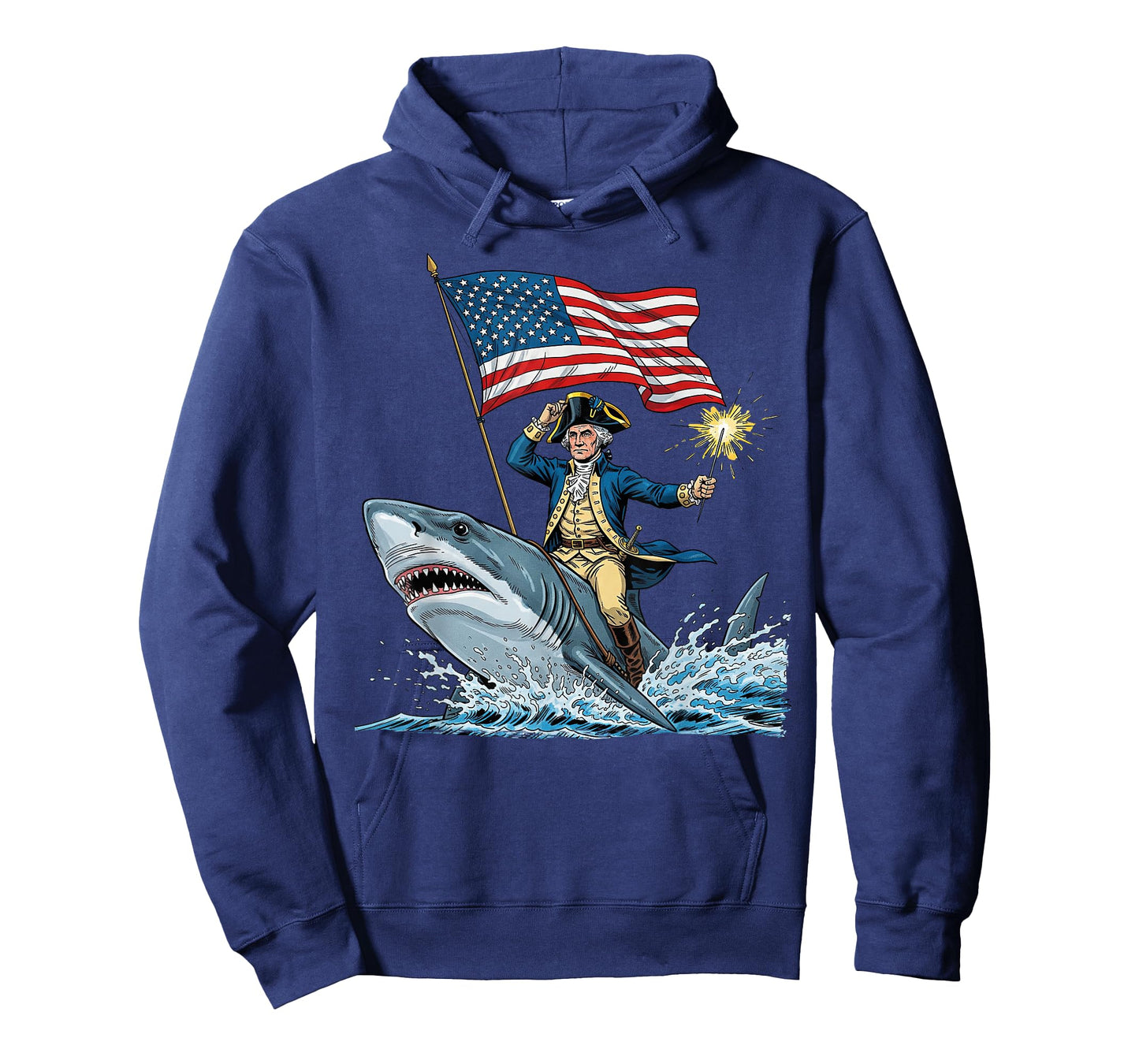 George Washington Riding Shark Funny July 4th American Flag T-Shirt