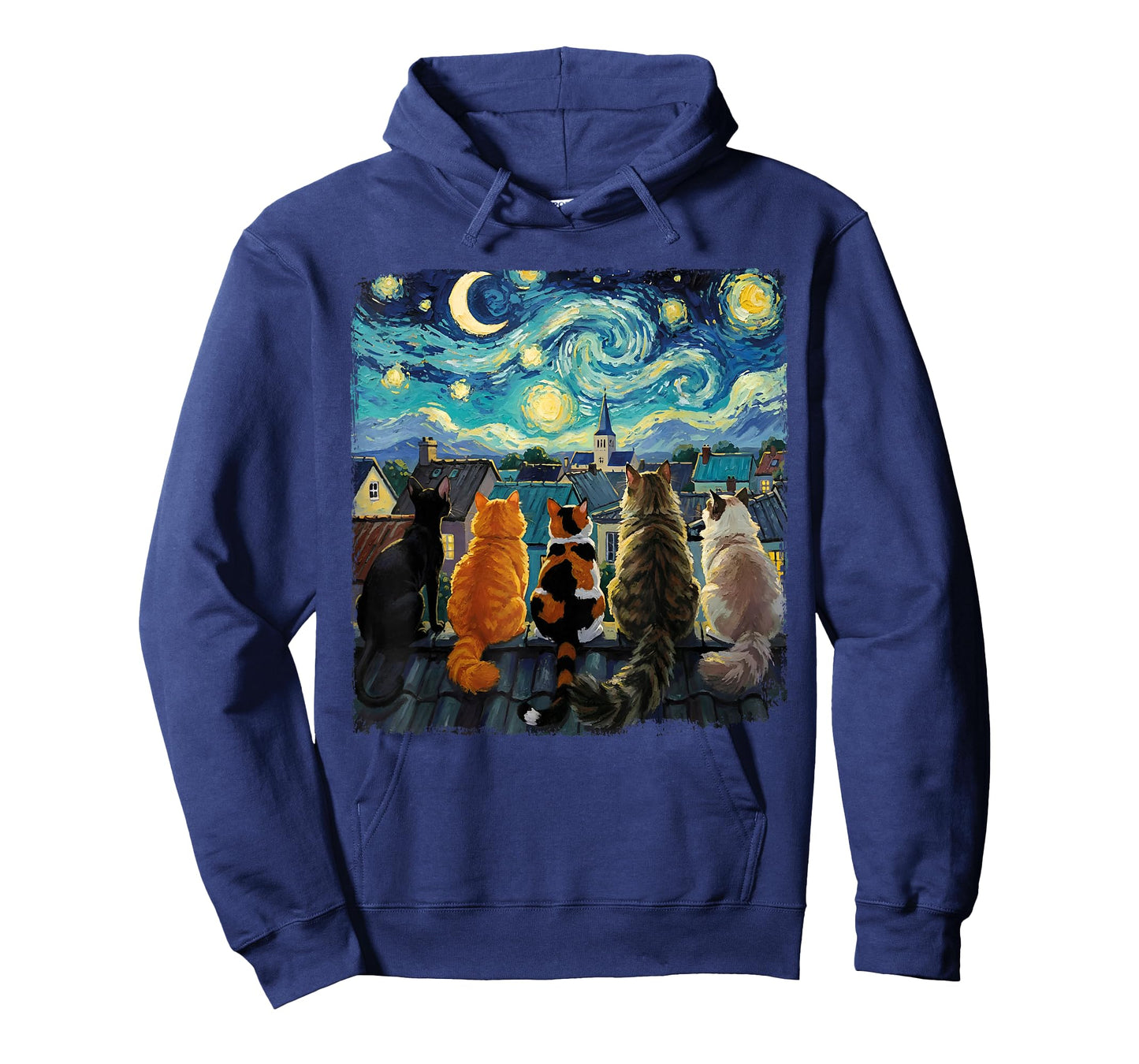 Funny Cat Starry Night Van Gogh Cats Rooftop Scene Feline T-Shirt