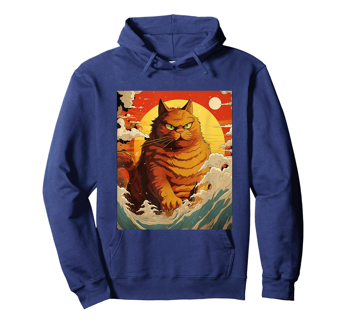 Catzilla Vintage Funny Cute Cat Art Japanese Sunset Waves T-Shirt for Men Women