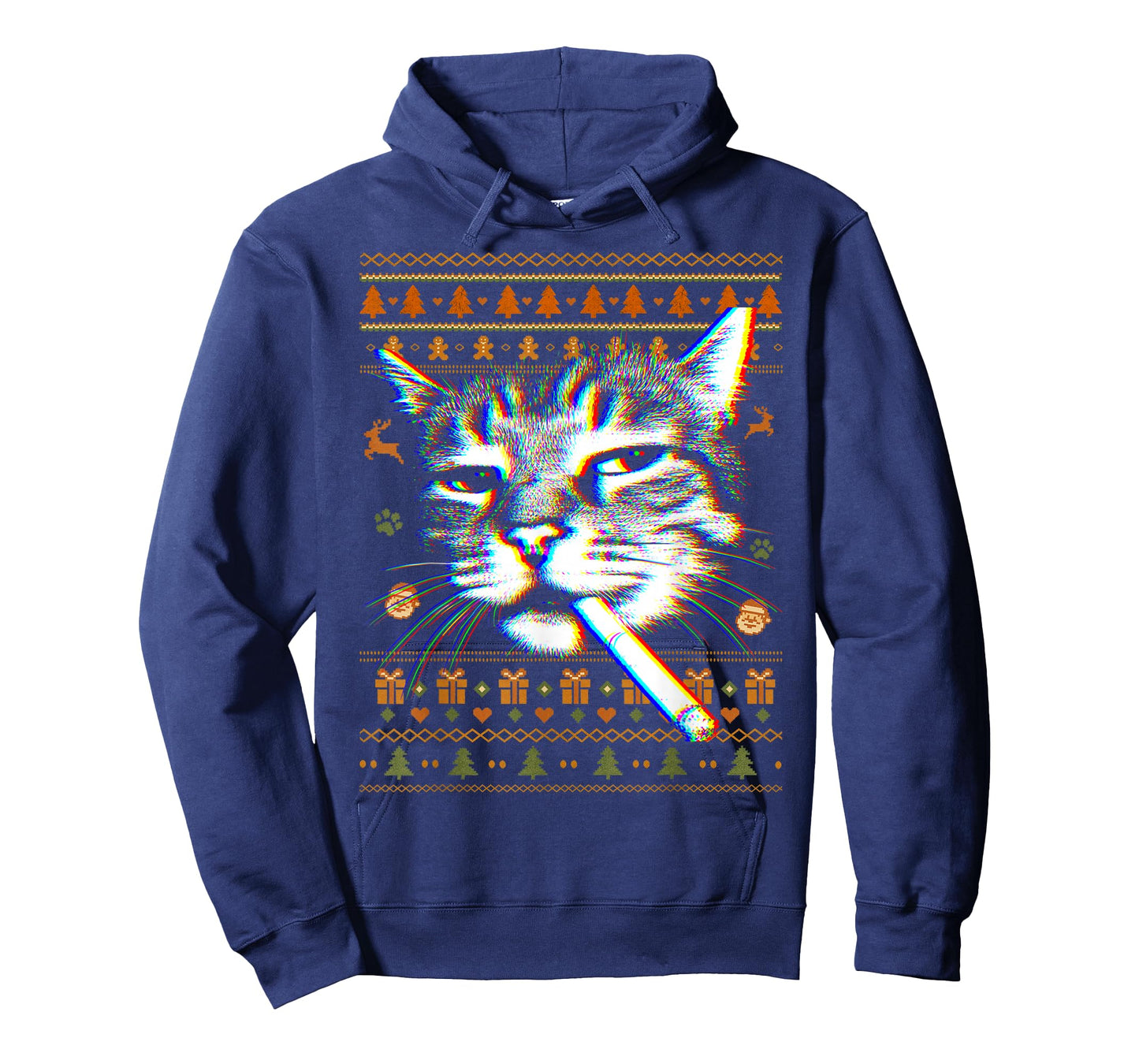 Funny Smoking Cat Meme Ugly Christmas Sweaters Cat Lovers T-Shirt