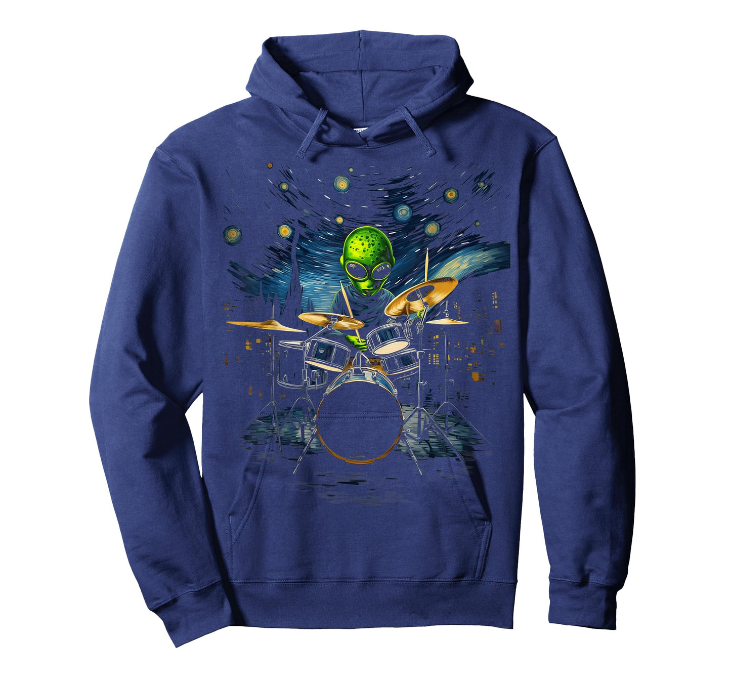 Drum Kit Percussionist Drummer Van Gogh Alien Playing Drums T-Shirt