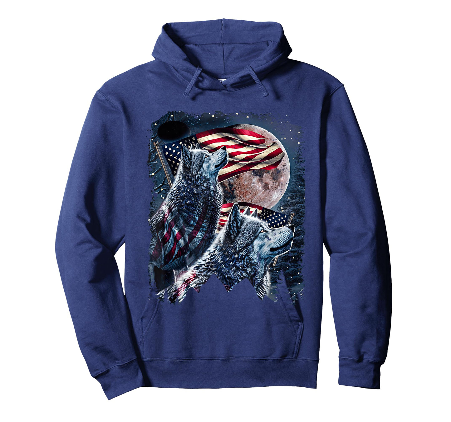 Wolf 4th of July American Flag Howling Wolves Under Moon T-Shirt