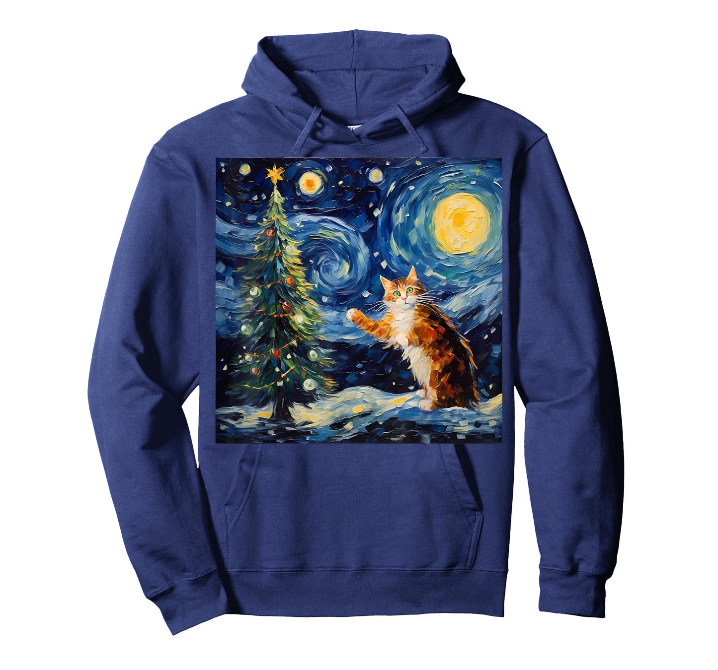 Funny Starry Night Christmas Kitty Kitten Xmas Tree Novelty T-Shirt