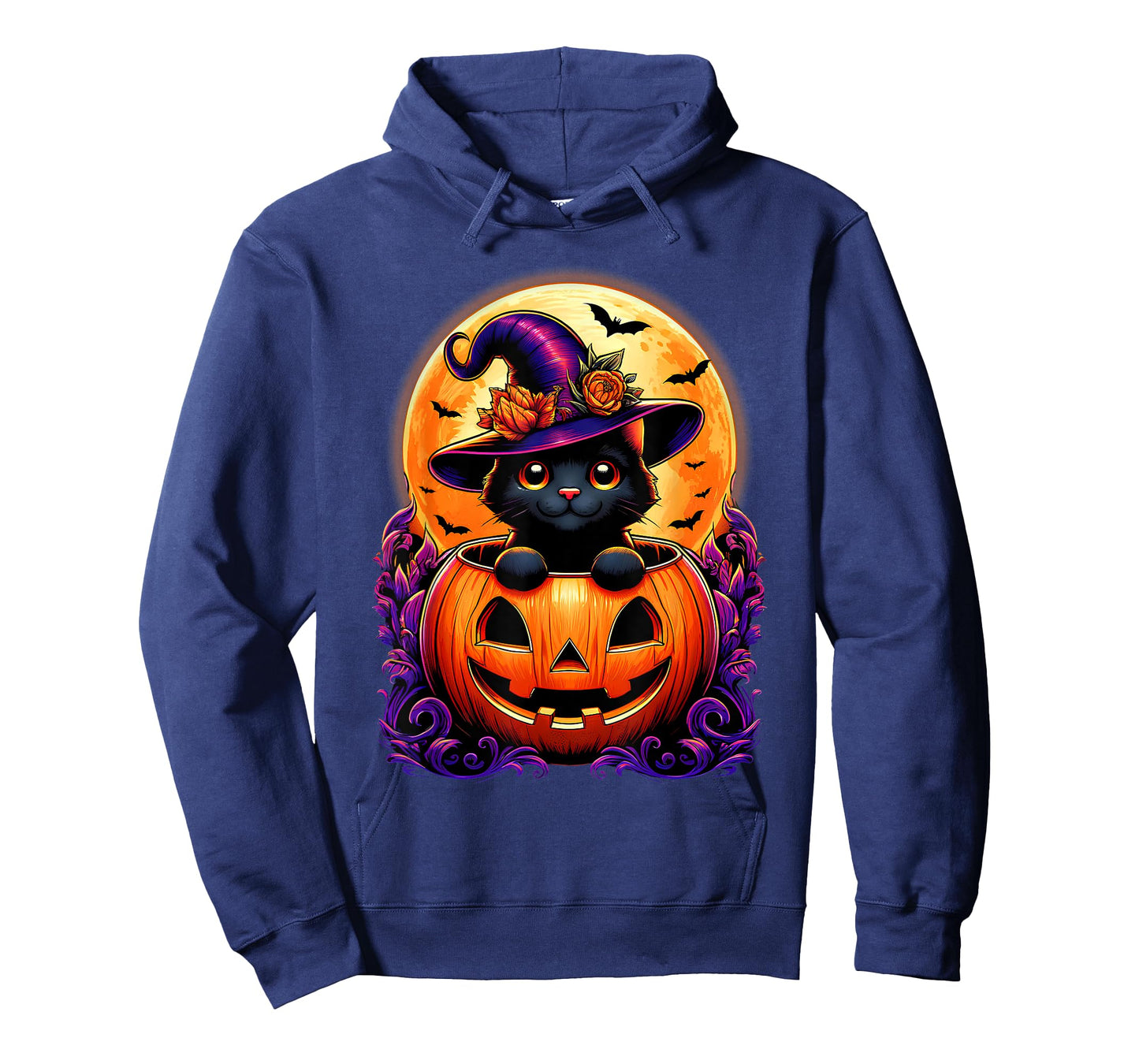 Black Cat Witch Hat Pumpkin Funny Halloween Men Women Kids T-Shirt