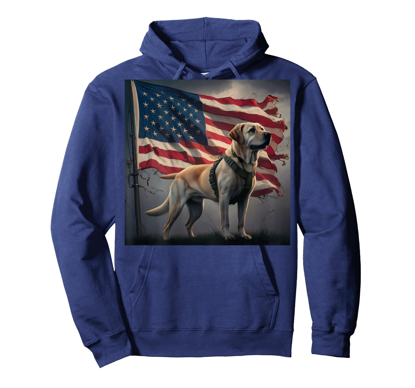 Back print. Patriotic Yellow Labrador with American Flag T-Shirt