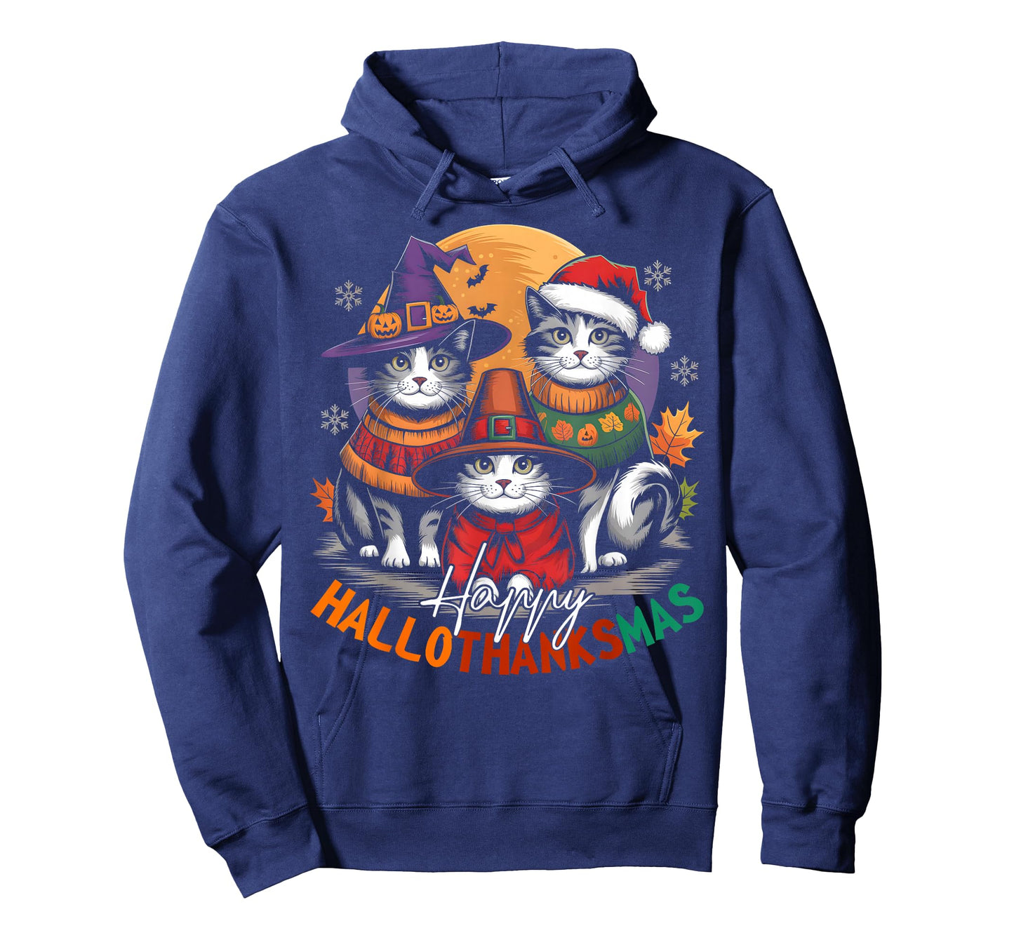 Happy HalloThanksMas Halloween, Christmas, Thanksgiving Cats T-Shirt