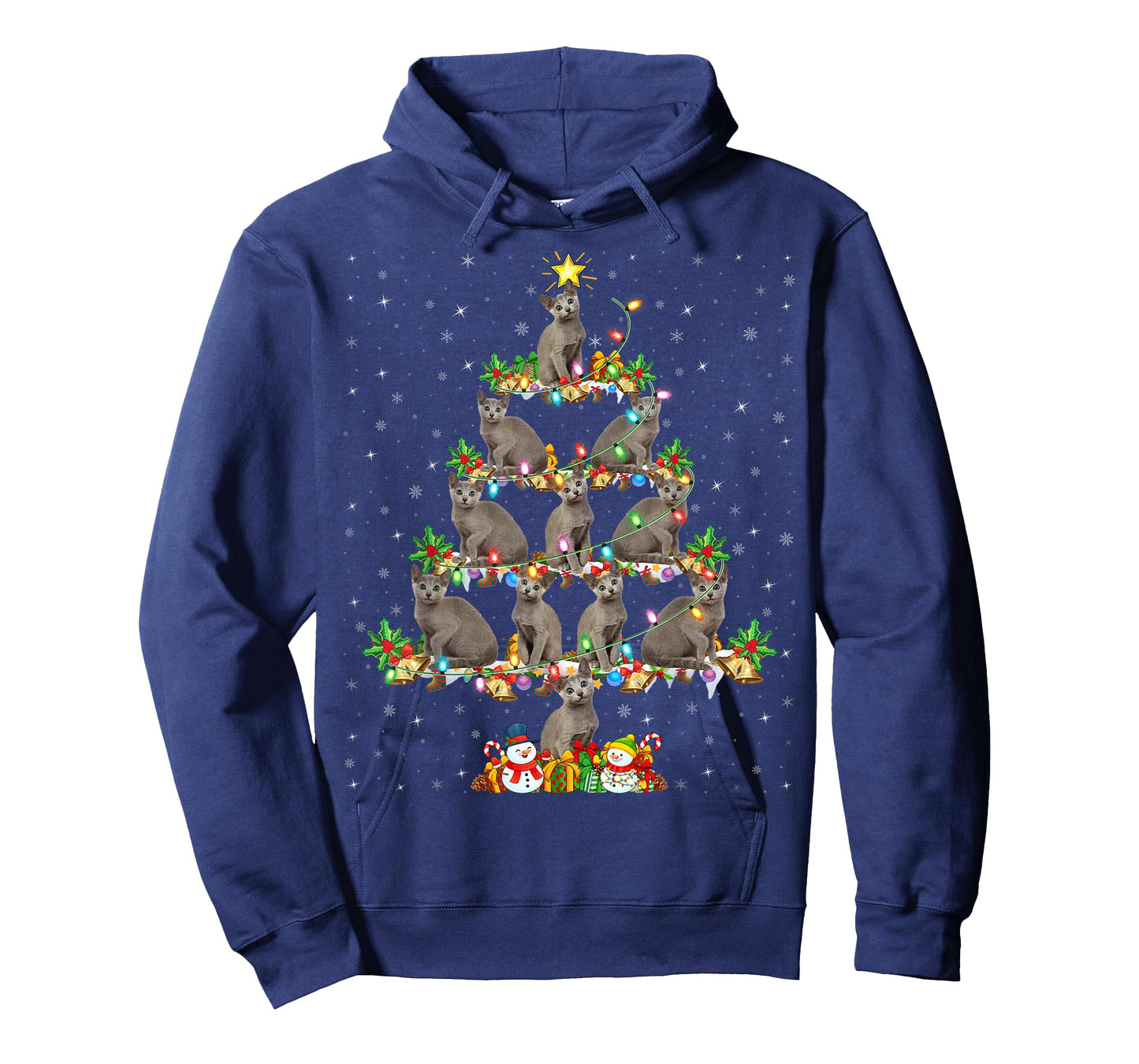Russian Blue Cat Xmas Lights Russian Blue Cat Christmas Tree T-Shirt
