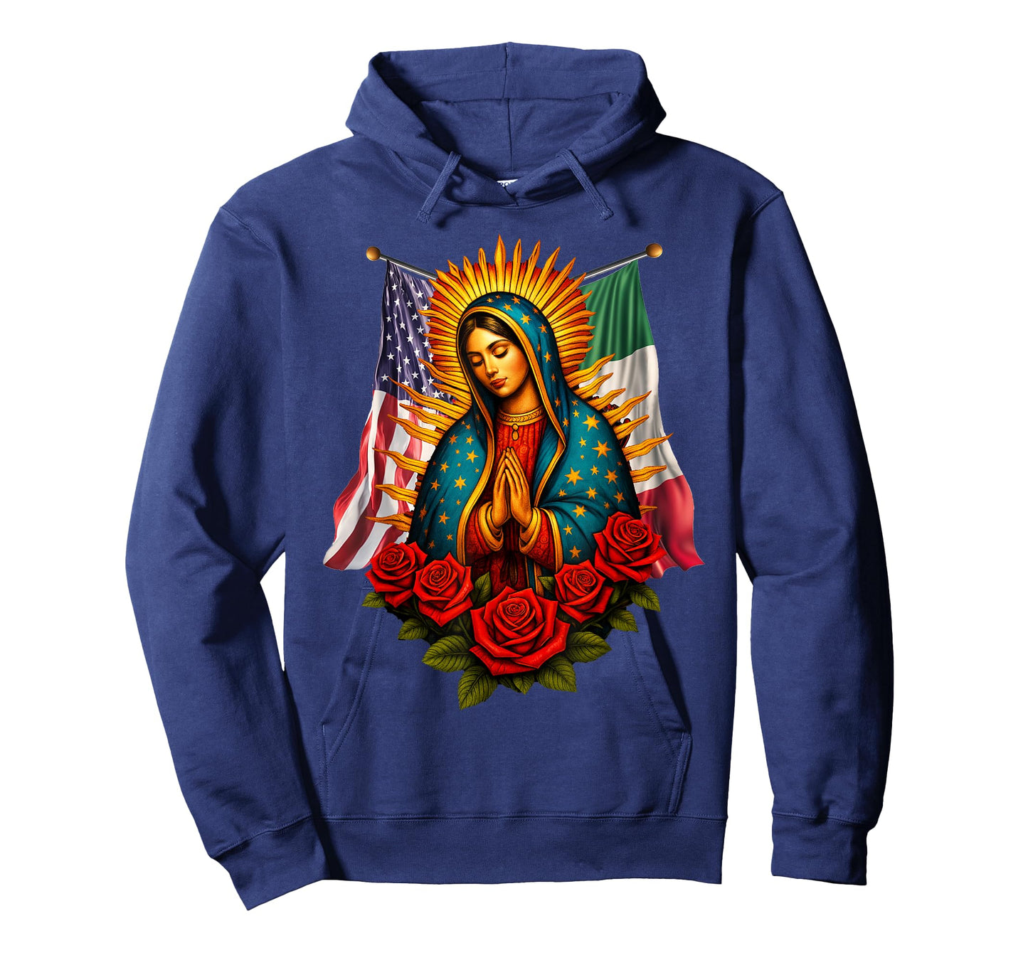 Virgen De Guadalupe Virgin Mary Mexican American Flag T-Shirt