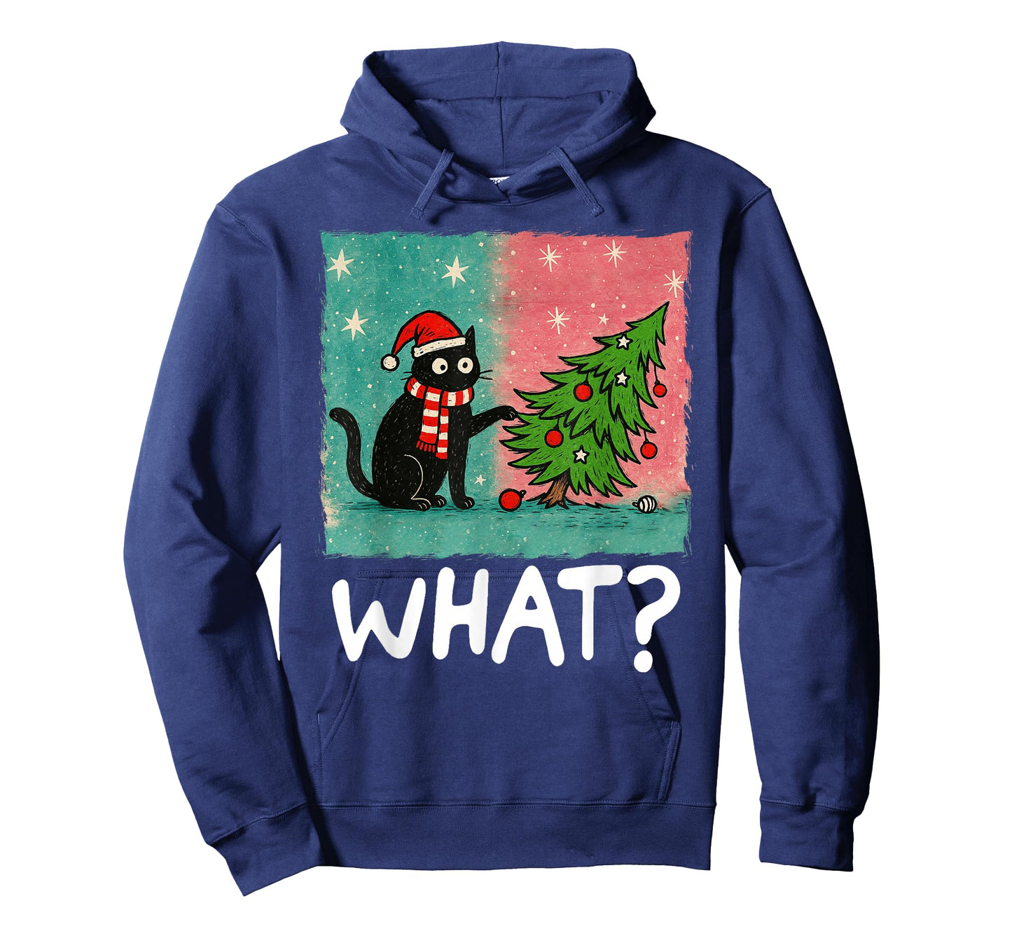 Funny Black Cat Gift Pushing Christmas Tree Over Cat What? T-Shirt