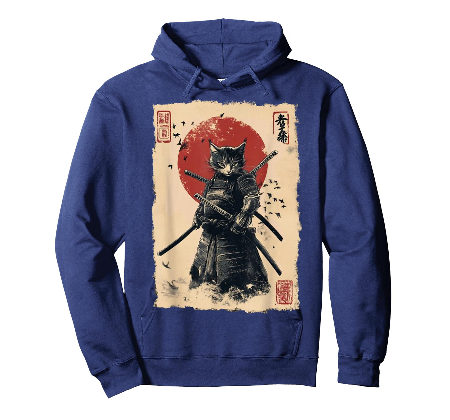 Vintage Japanese Art Anime Graphic Samurai cat Warrior T-Shirt