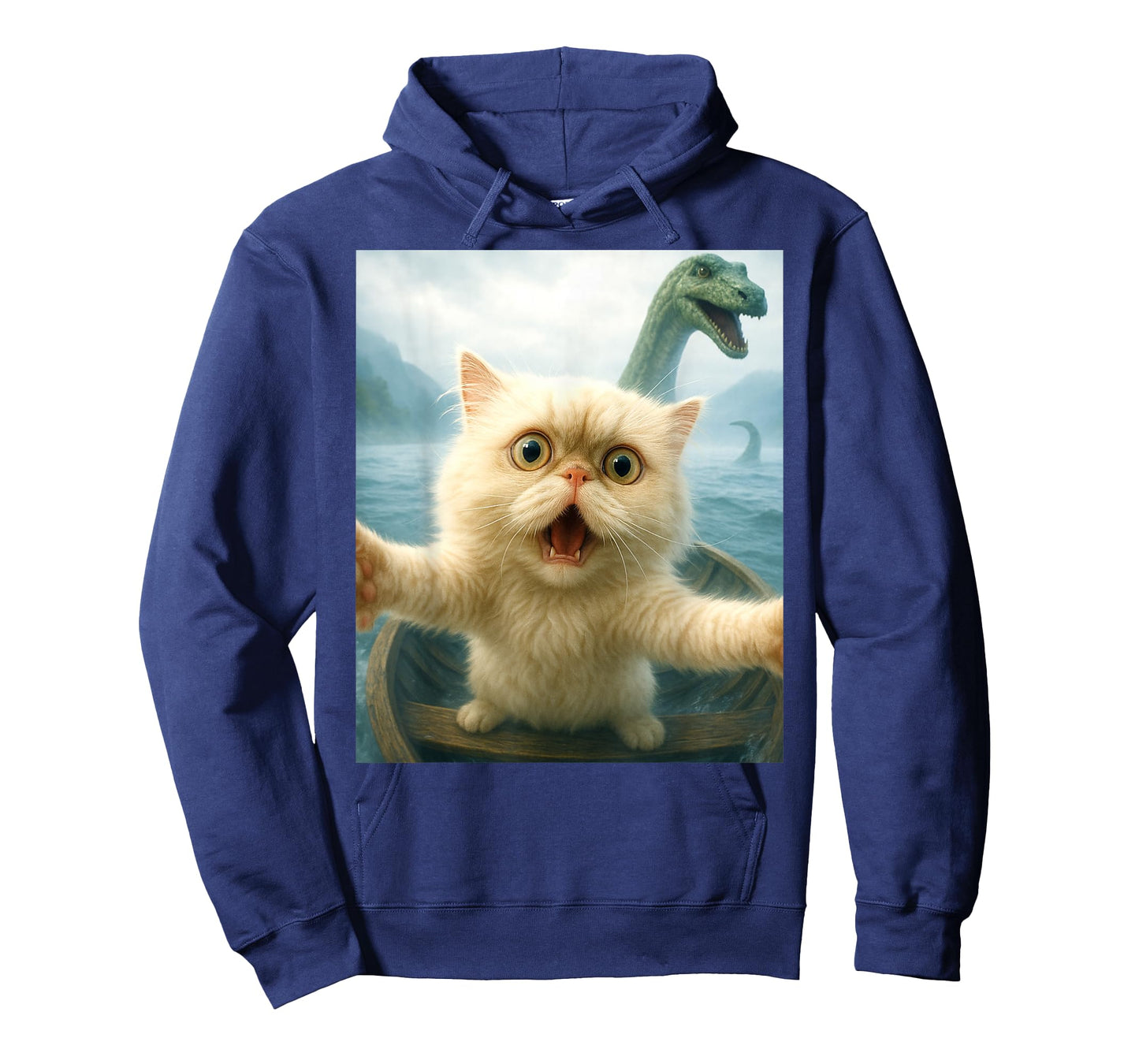 Persian Cat Selfie Cat Chased By Loch Ness Monster Nessie T-Shirt