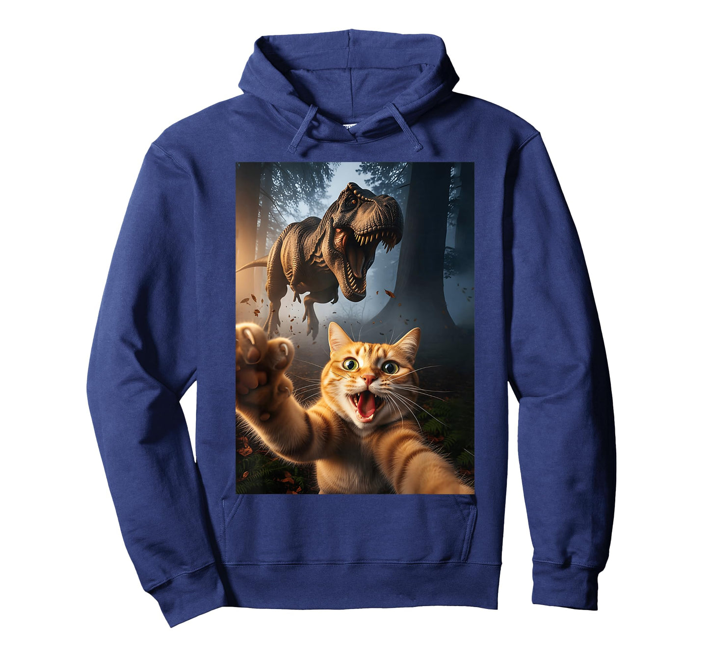 Orange Cat Selfie with T-Rex Dinosaur Funny Men Women Kids T-Shirt