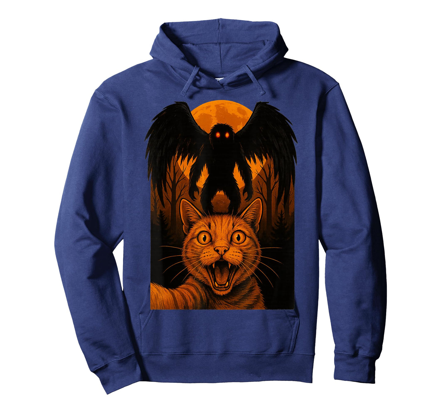 Scared Cat Selfie with Mothman Cryptid Halloween Moth Man T-Shirt