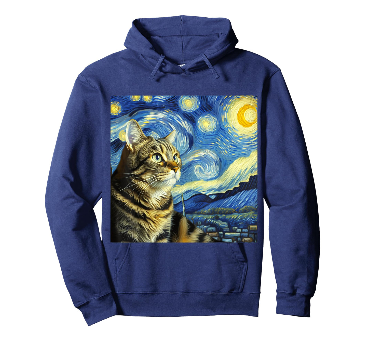 Funny Cat Lover Starry Night Van Gogh Grey Tabby Tiger Cat T-Shirt