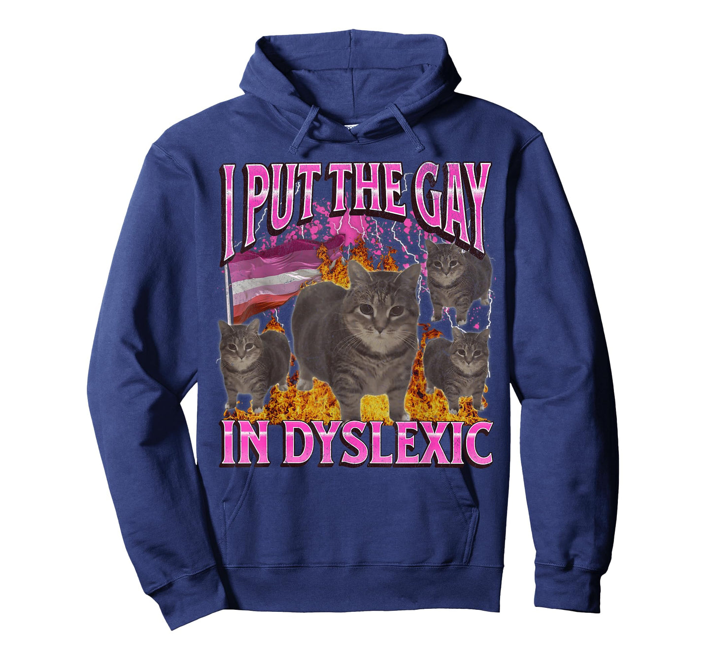 I Put The Gay in Dyslexic Funny Cat Meme Lesbian Bootleg Men Women T-Shirt