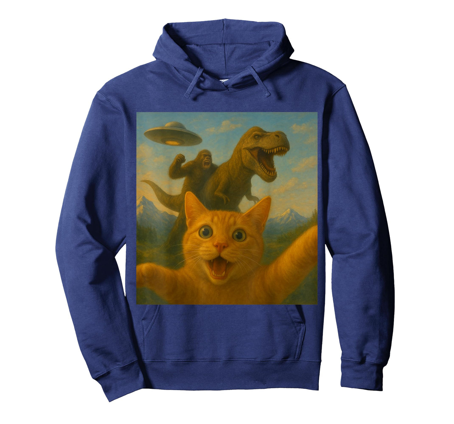 Funny Surprised Scared Cat Selfie T-Rex Dinosaur Bigfoot UFO T-Shirt