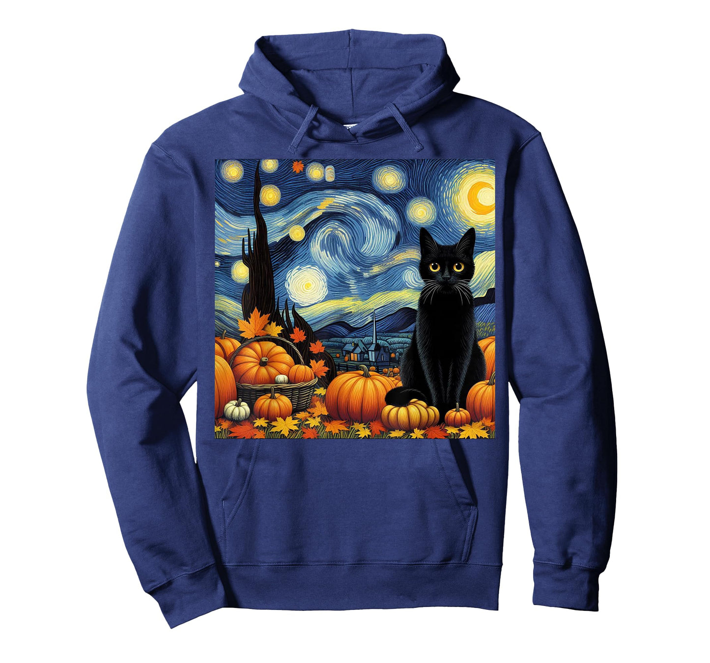 Thanksgiving Van Gogh Starry Night Black Cat Pumpkins Cat Lo T-Shirt