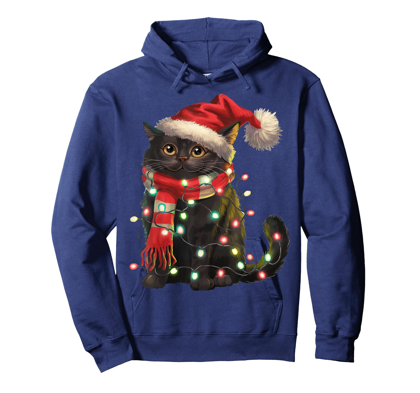 Black Cat Christmas Lights Santa Hat Christmas Cat Lover T-Shirt for Men Women Kids
