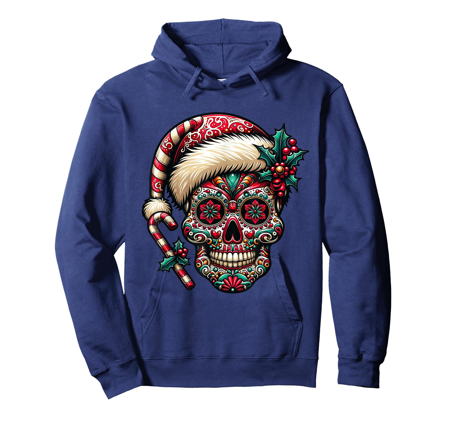 Christmas Sugar Skull Santa Hat Day Of The Dead Xmas Holiday T-Shirt