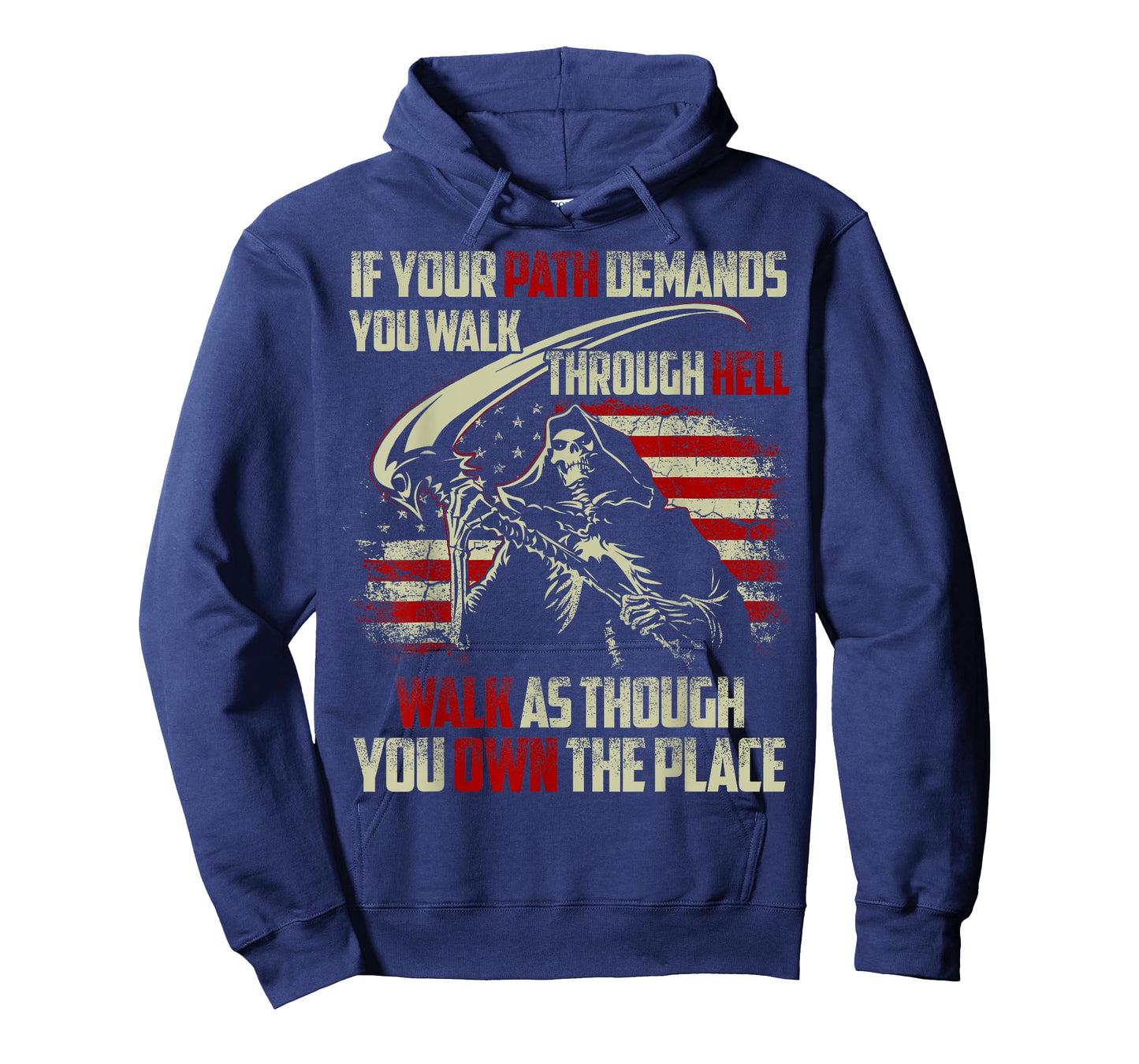 If Your Path Demands You Walk Through Hell Skeleton USA Flag T-Shirt