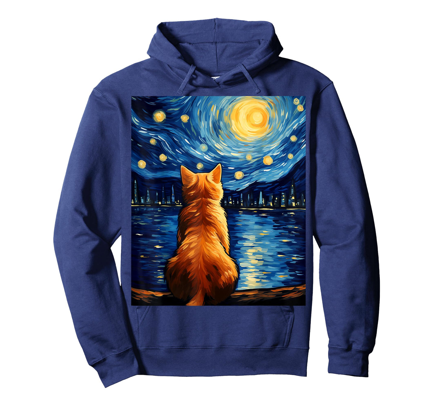 Vincent Van Gogh Starry Night Cat Funny Orange Cat Lover T-Shirt for Men Women Girls Kids