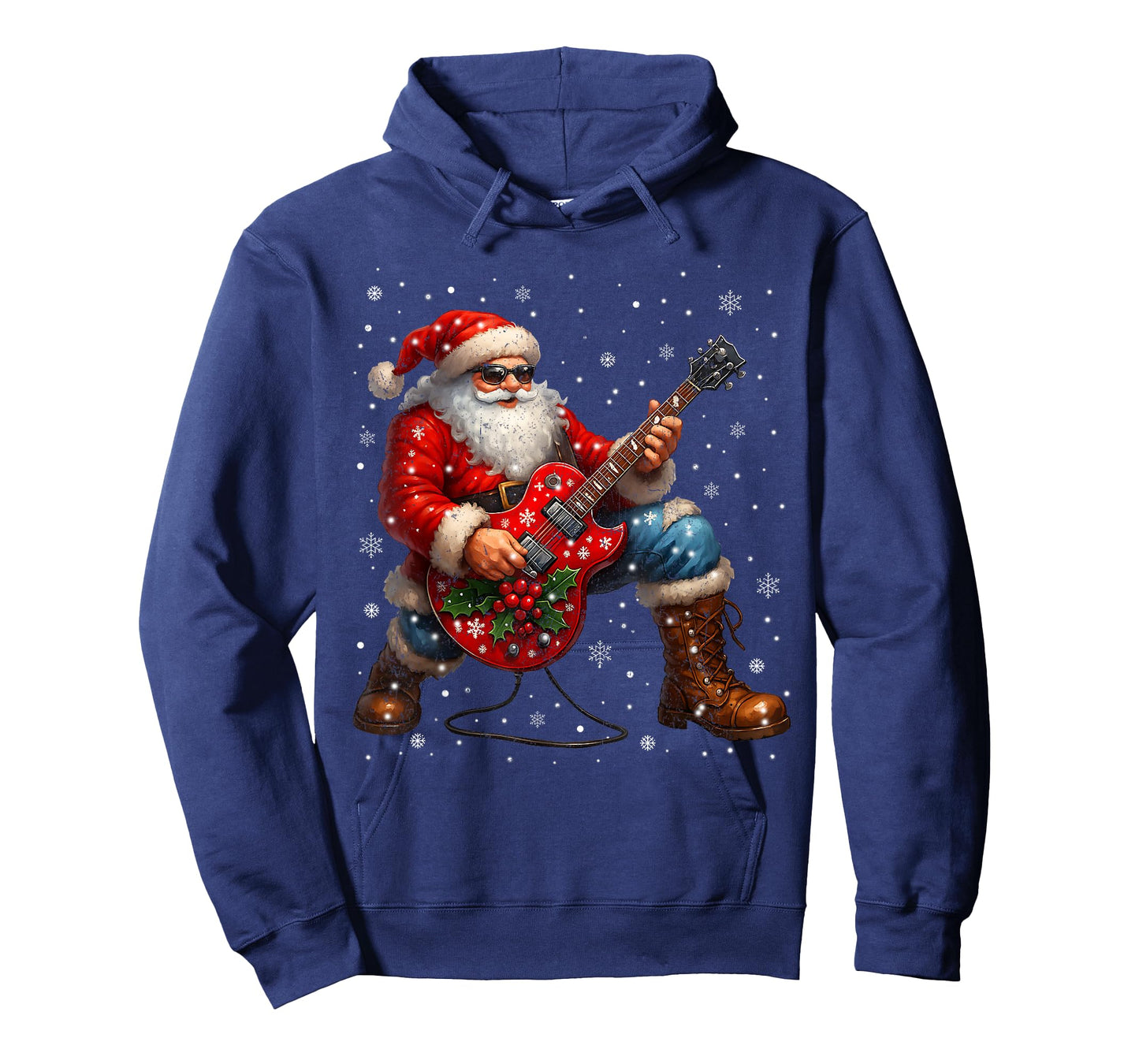 Vintage Rock On Santa Graphic Christmas Xmas Guitar Mens T-Shirt