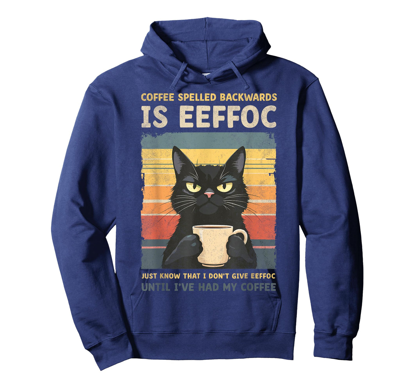 Black Cat Drinking Coffee Spelled Backwards is Effoc Joke T-Shirt