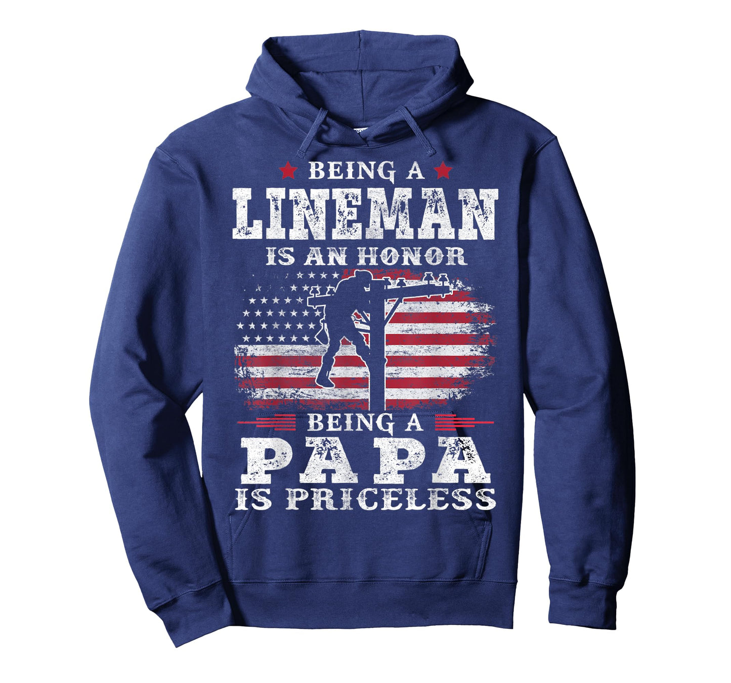 Mens Being Lineman Is An Honor Being Papa Is Priceless USA Flag T-Shirt