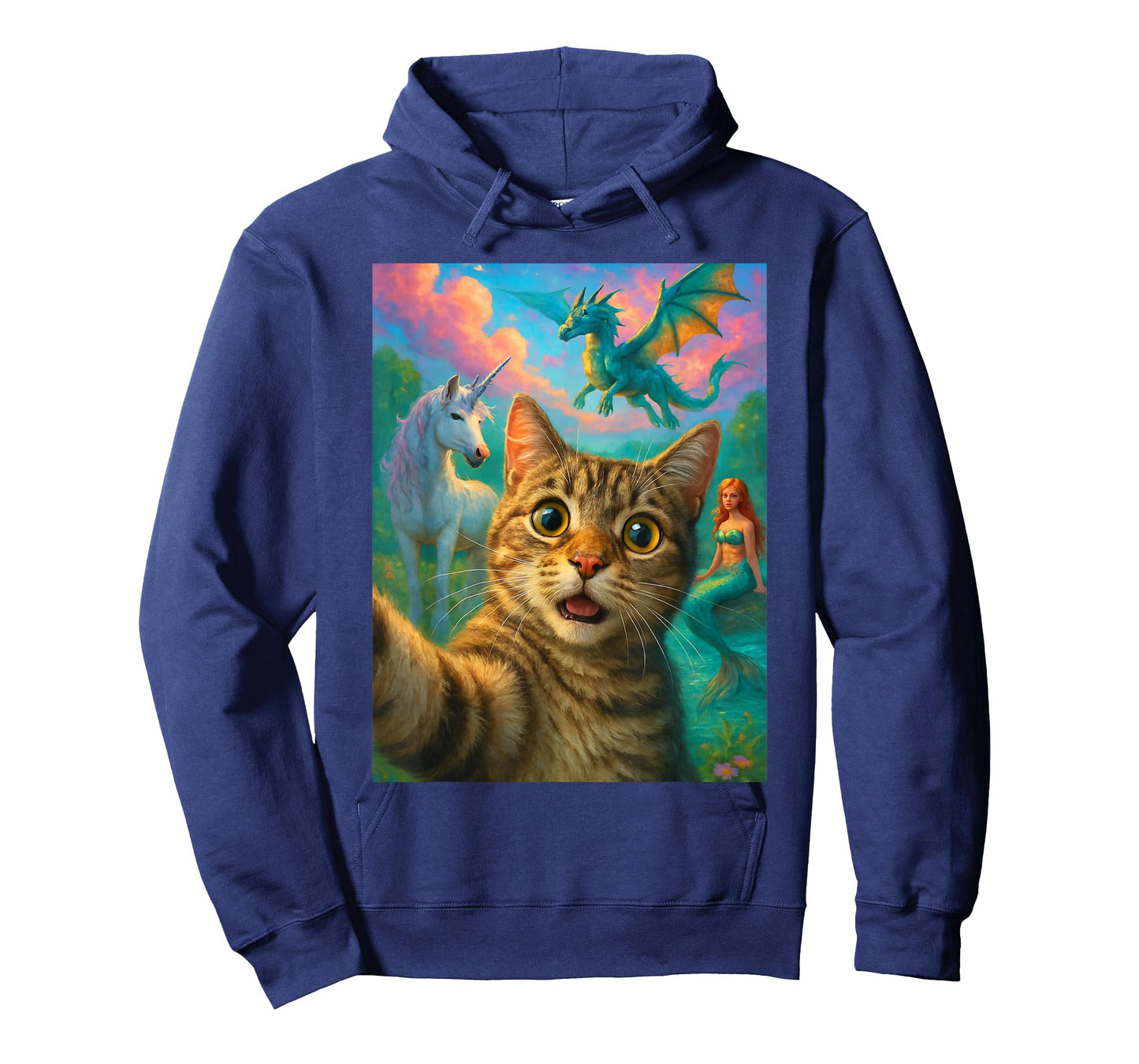 Cat Selfie with Mermaid Unicorn & Dragon Funny Meme T-Shirt
