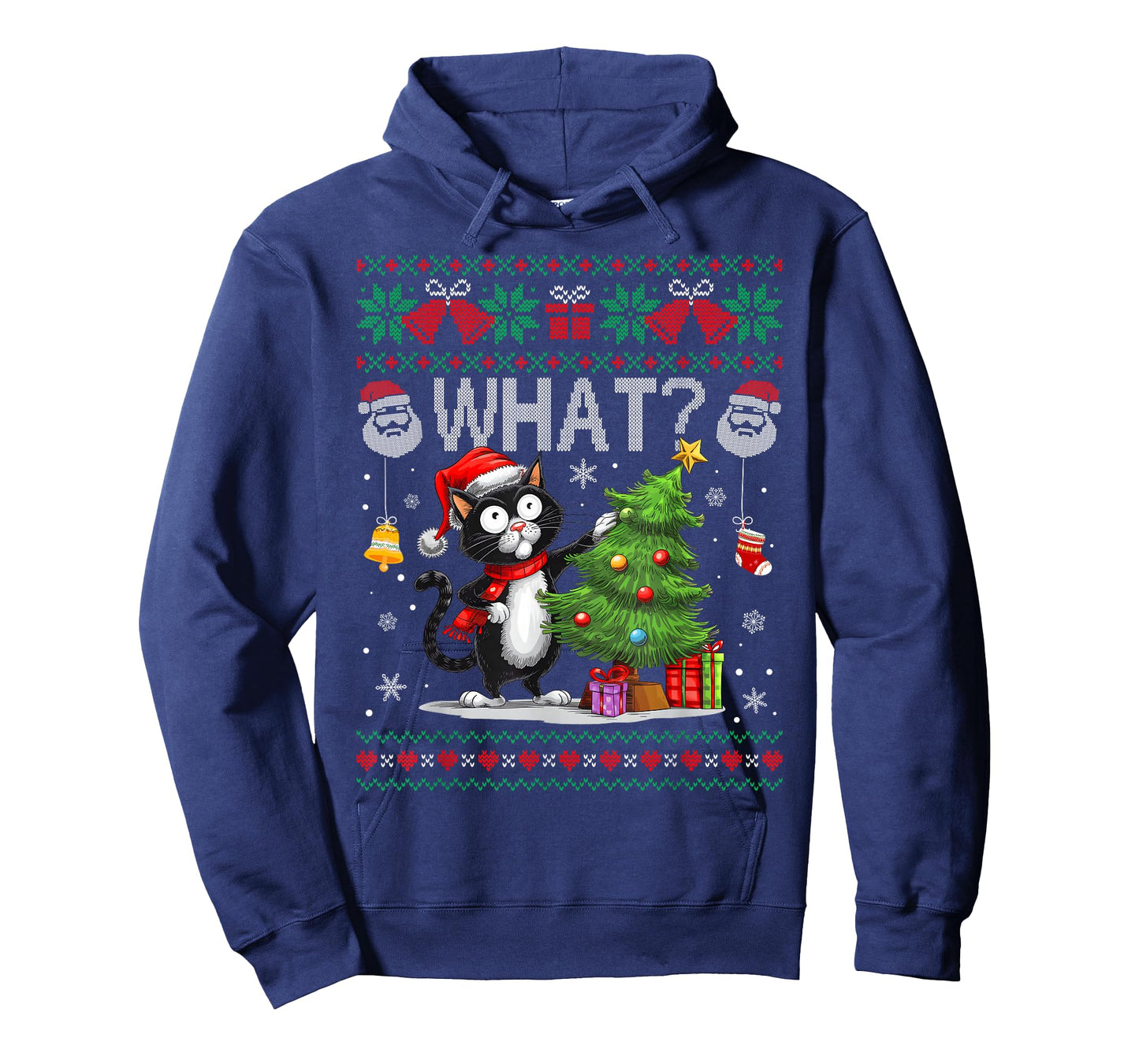 Funny Cat What Black Cat Christmas Tree Ugly Xmas Men Women T-Shirt