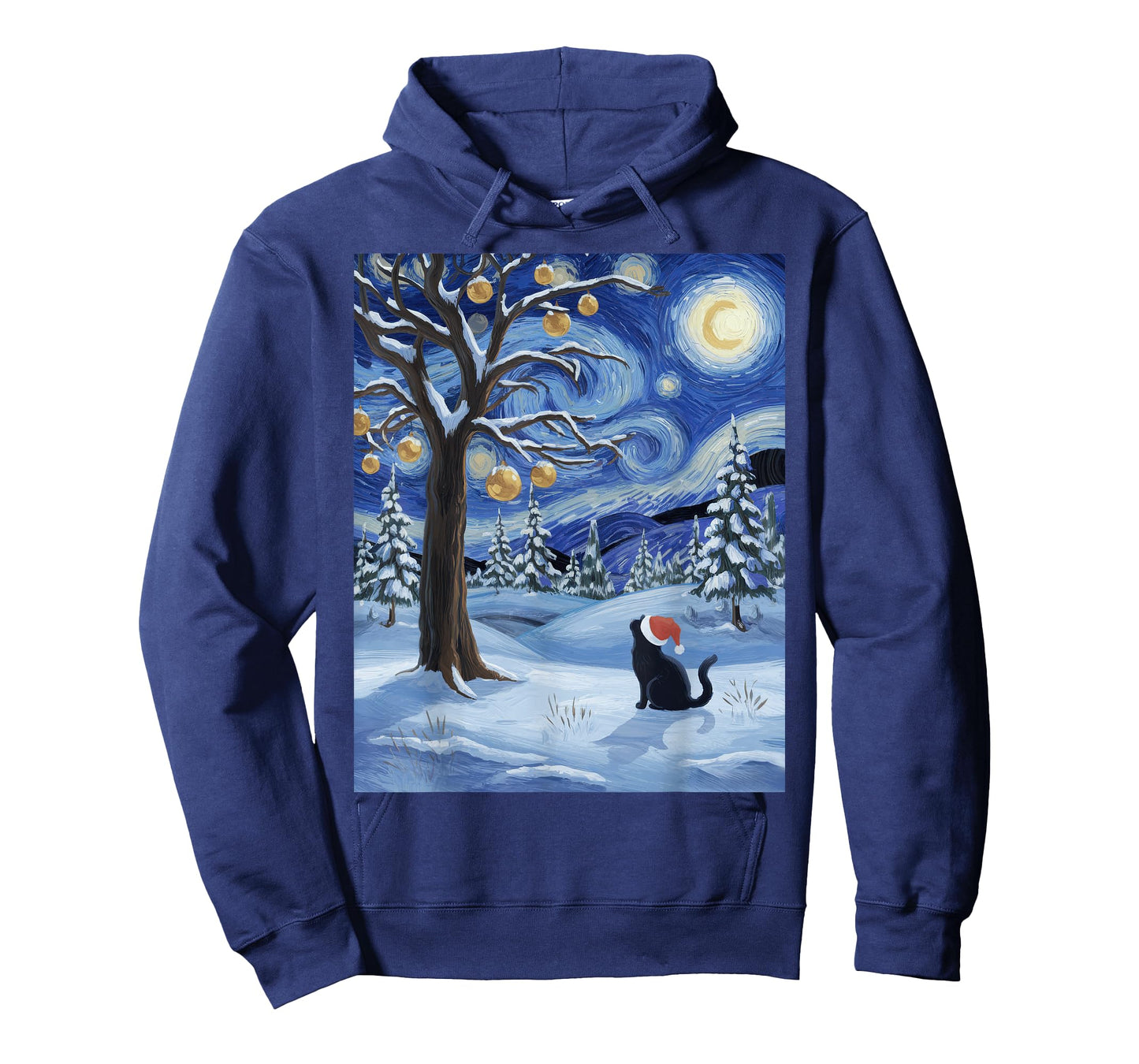 Starry Night Festive Christmas Cat Santa Winter Xmas T-Shirt for Men Women Kids