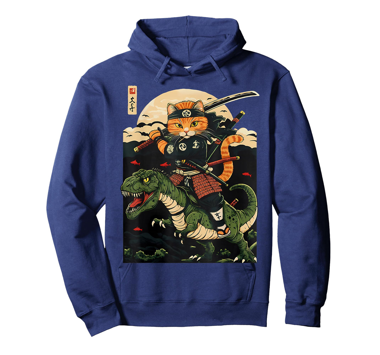 Samurai Cat Riding Dinosaur Japanese Ukiyo-e Cat Samurai T-Shirt