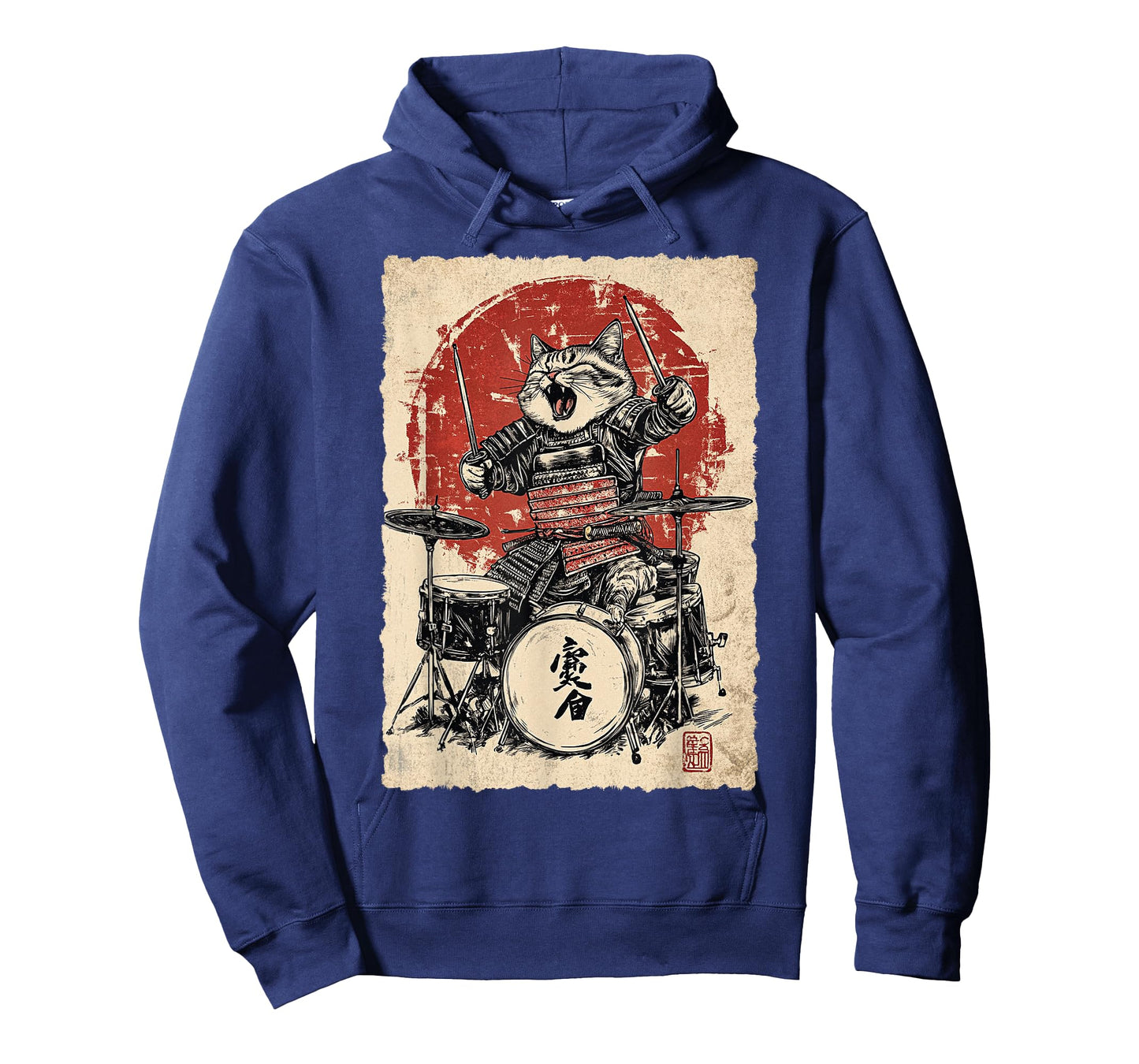 Vintage Japanese Music Samurai Cat Playing on Drum for Kids T-Shirt