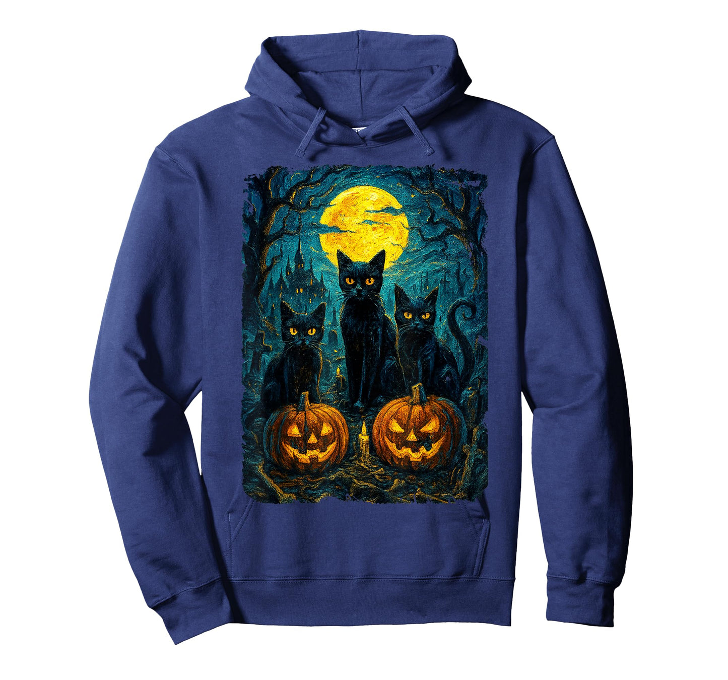 Black Cat Halloween Cat Lovers Starry Night Cat Van Gogh Cat T-Shirt