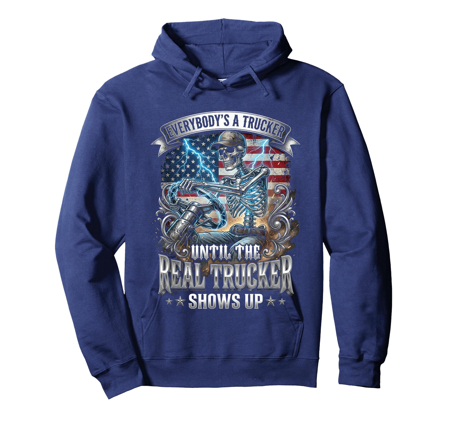 American Flag Skeleton Trucker Semi Driver Big Rig T-Shirt