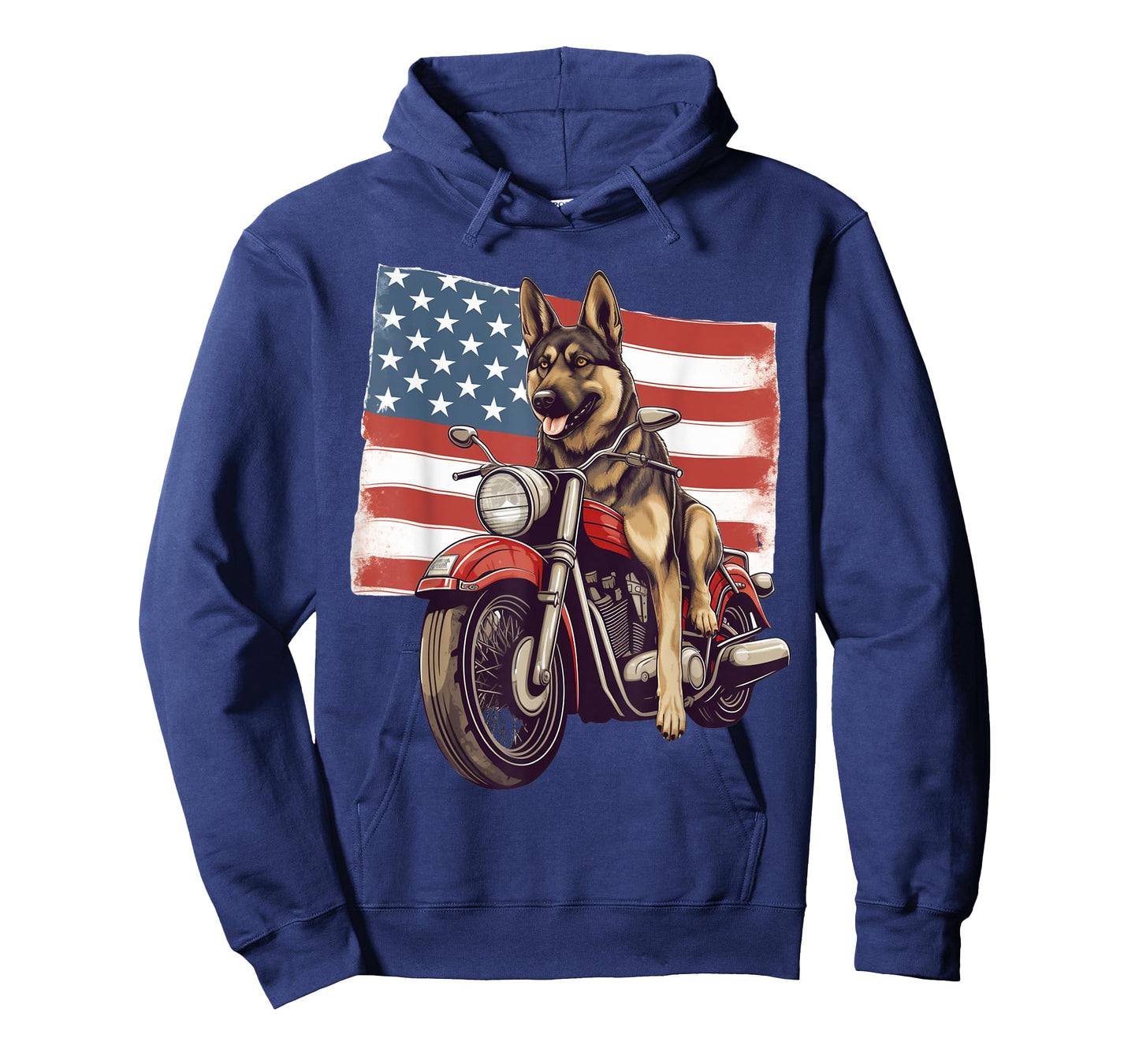 Cool German Shephard Dog on Motorcycle Patriotic America USA T-Shirt
