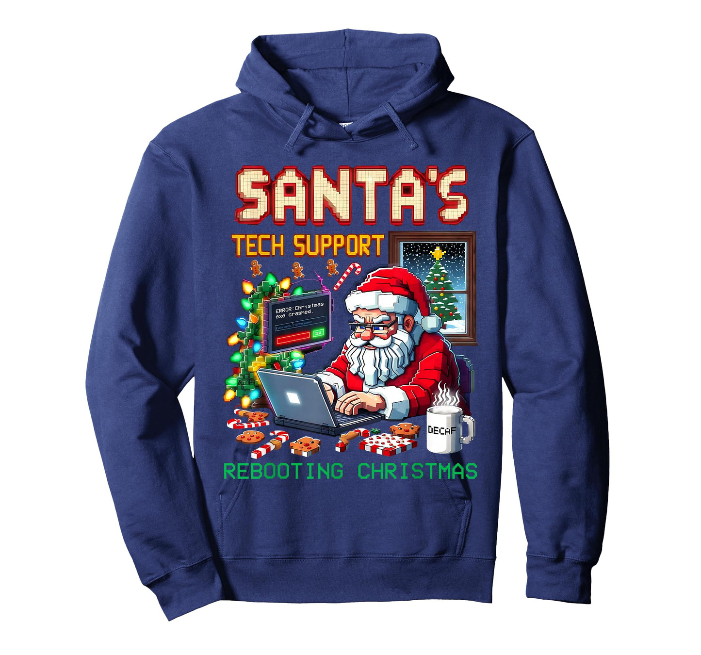 Santa’s Tech Support Rebooting Christmas Pixel Art T-Shirt