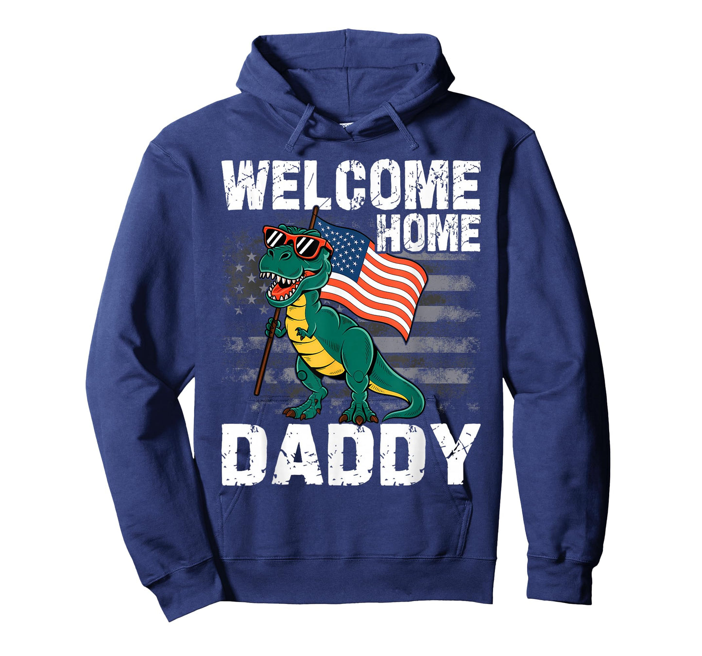 Kids Welcome Home Daddy Dinosaur T-Rex American Flag T-Shirt