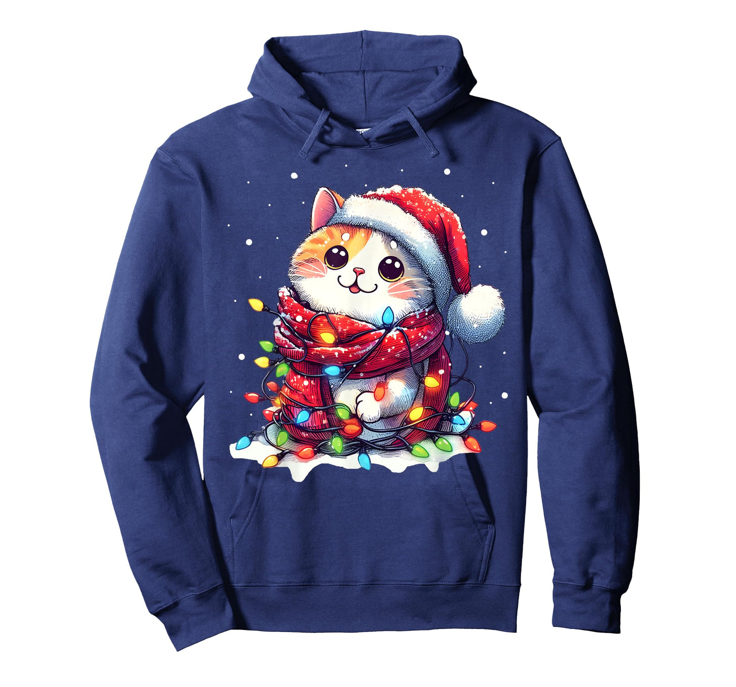Funny Santa Cat Tangled Up in Christmas Lights Holiday Xmas Men Women Kids T-Shirt