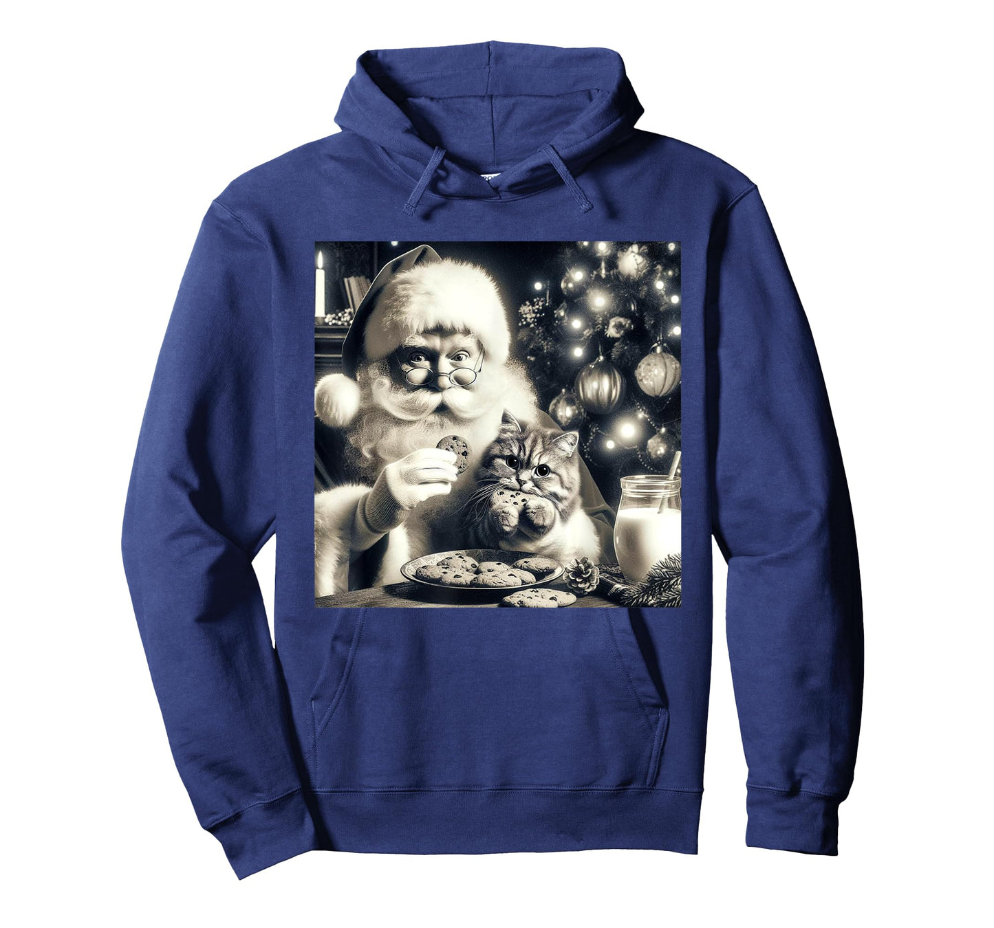 Vintage Cat Santa Photo Eating Cookies And Milk Christmas Men Women T-Shirt