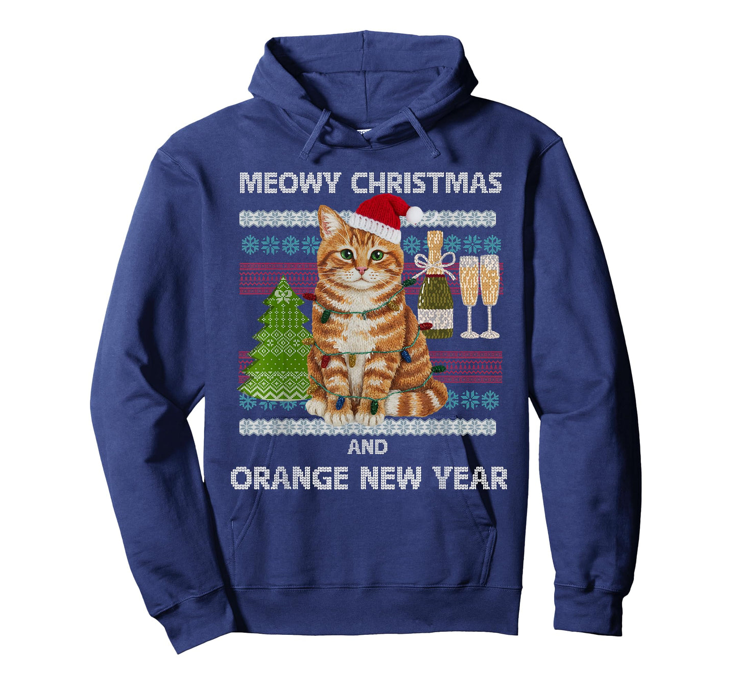 Meowy Christmas Funny Orange Cat Santa Hat Ugly Sweater T-Shirt