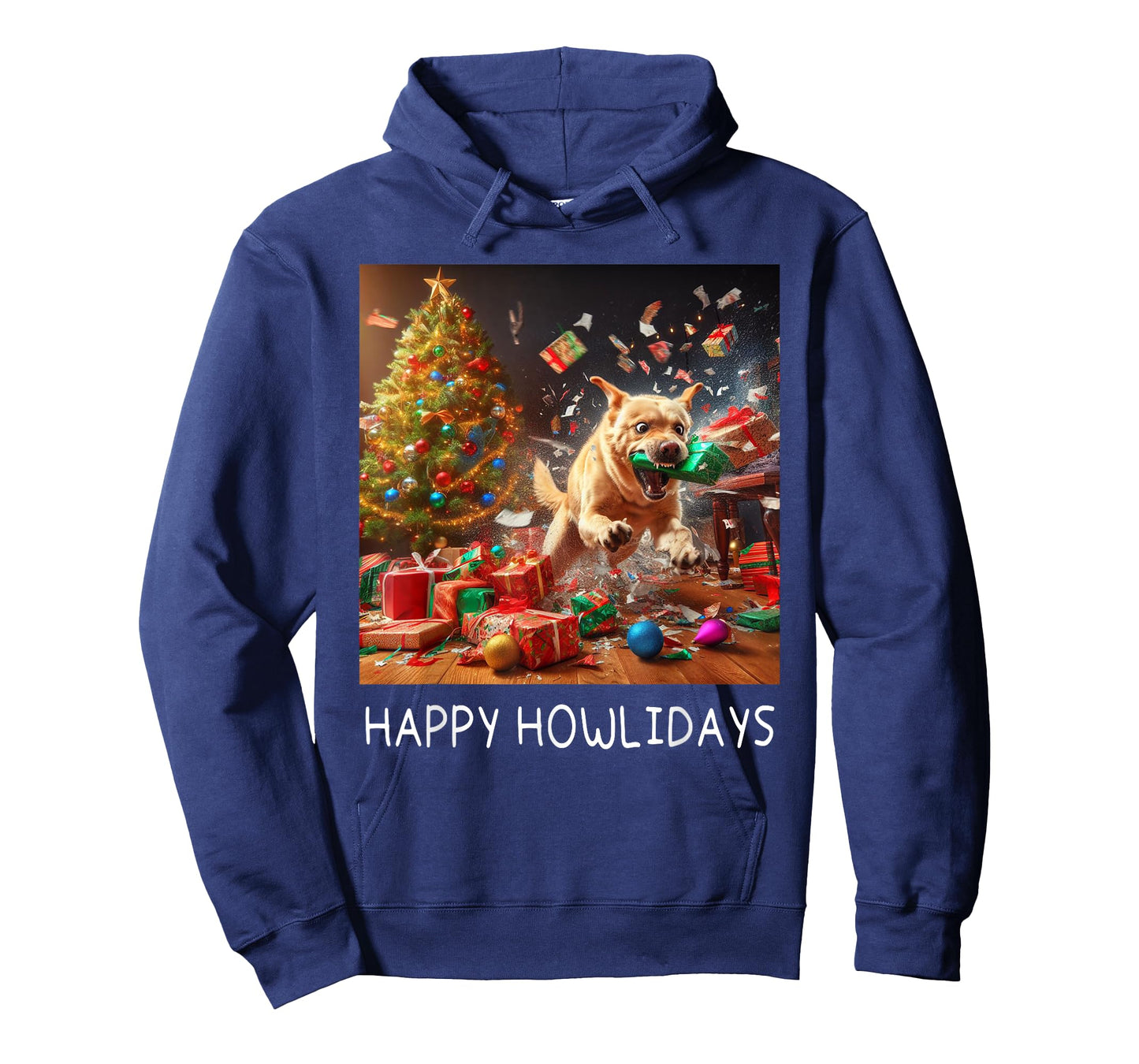 Funny Crazy Chaotic Dog Under The Tree Cute Happy Howlidays T-Shirt