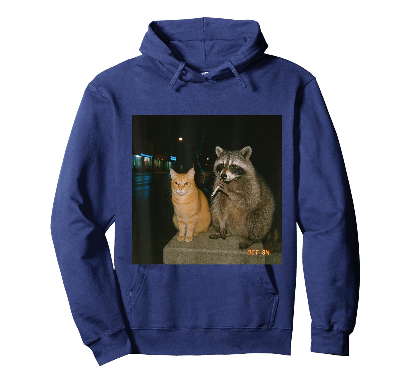 Vintage Raccoon Cat Smoking Aesthetic Night Photo 90s Vibe T-Shirt