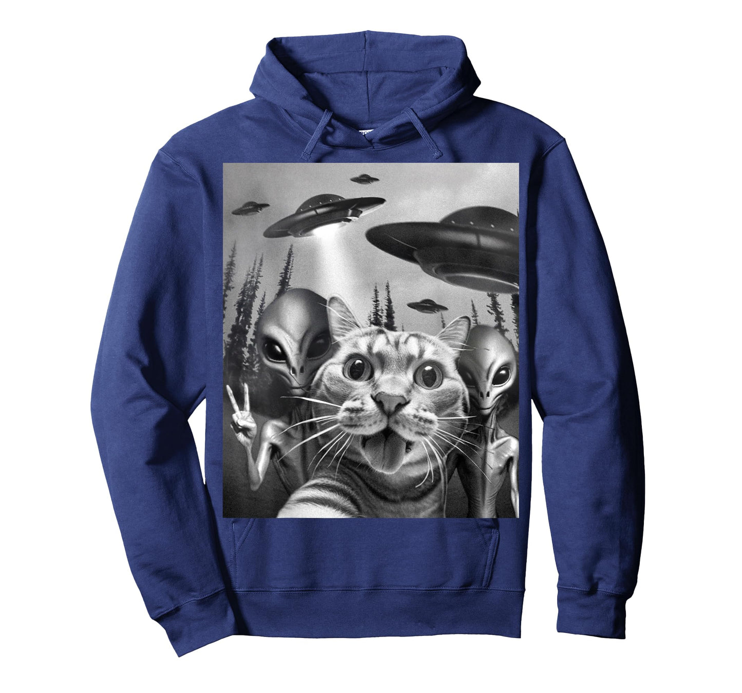 Funny Cat Selfie with UFOs Peace Sign Alien Cat UFO Invasion T-Shirt