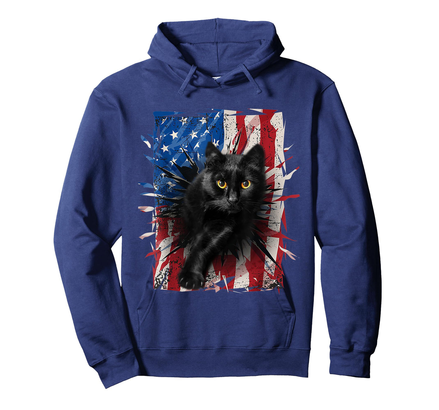 Patriotic Black Cat Torn American Flag 4th Of July USA T-Shirt